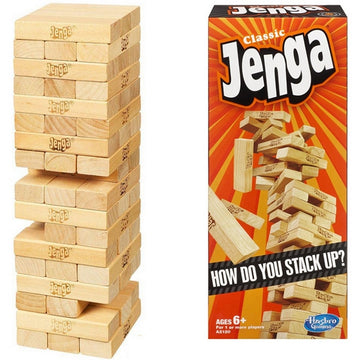 Hasbro Gaming Jenga Tower Wooden Blocks Game for Kids & Adults Classic Jenga Wooden Stacking Board Game -